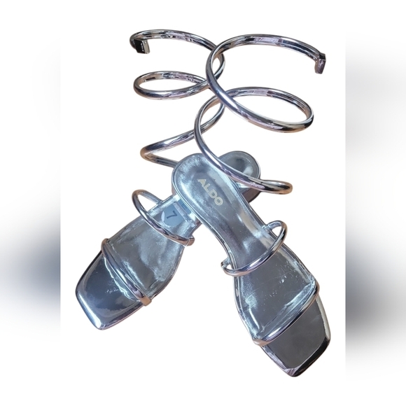 Aldo Spinna Silver Strappy Spiral Wrap Around Design Sandals Sz 7M - Picture 13 of 13